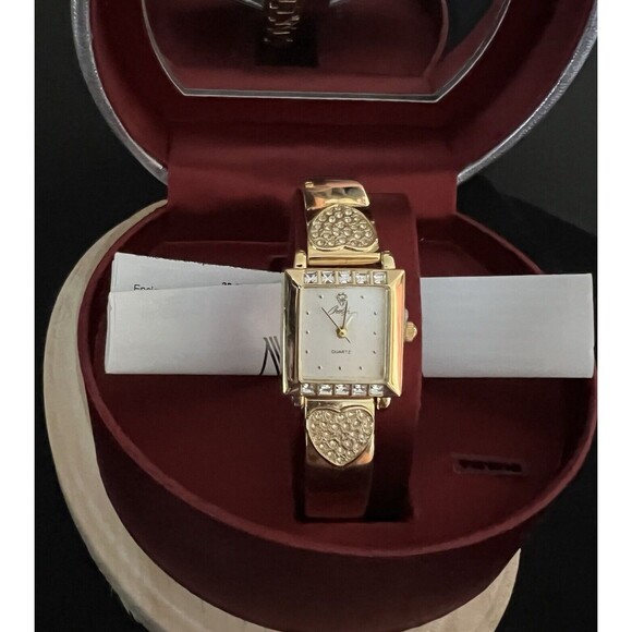 MZ Berger Cherish Women’s Gold and Heart Rhinestone Quartz Wristwatch IOB - Picture 8 of 13